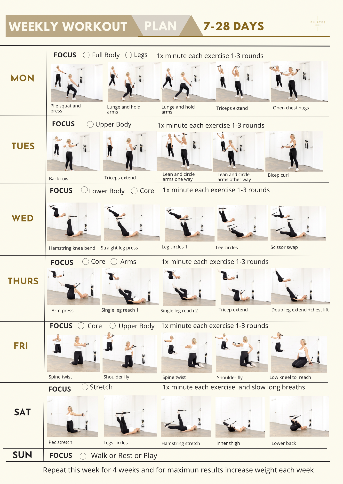 examples of exercise movement variations to do in a week