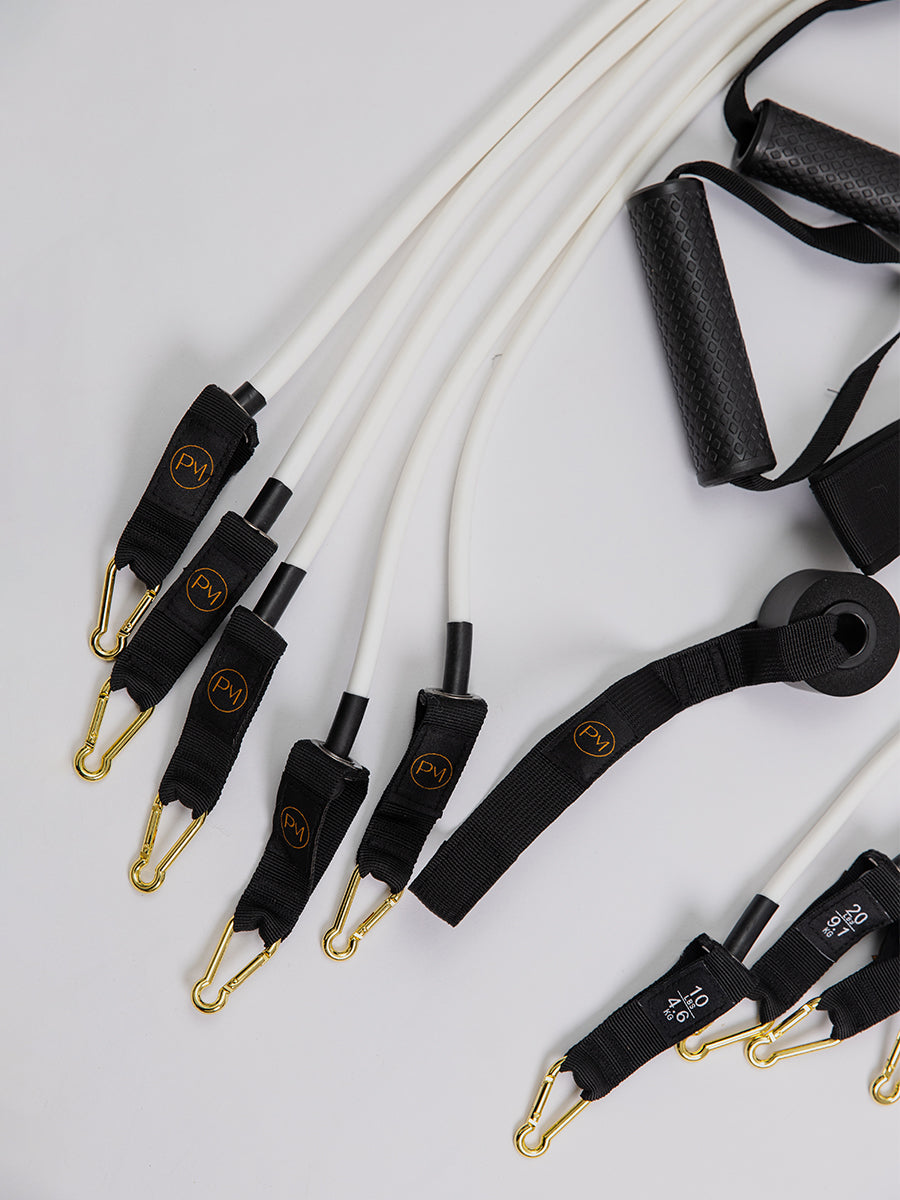 Detailing Set of Tavel Kit Pilates Mini Reformer Resistance Bands White