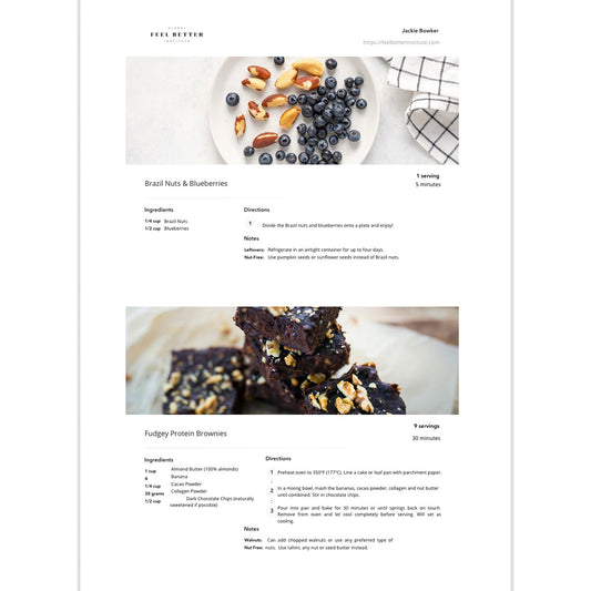 Recipe card for Brazil Nuts & Blueberries with ingredients and directions, on Pilates Mini Journal