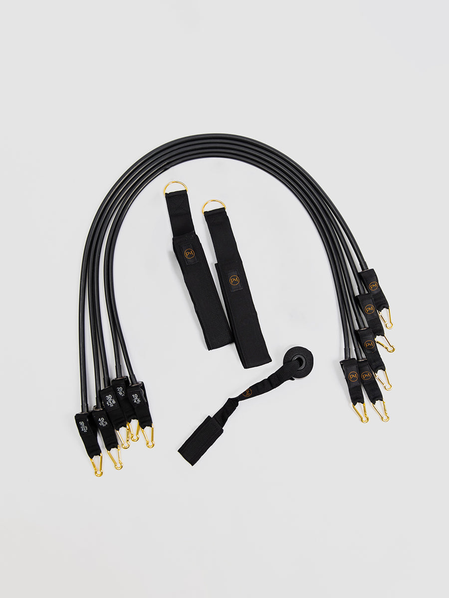 Set of black Pilates Mini resistance bands.