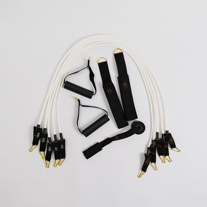 Set of white Pilates Mini resistance bands.