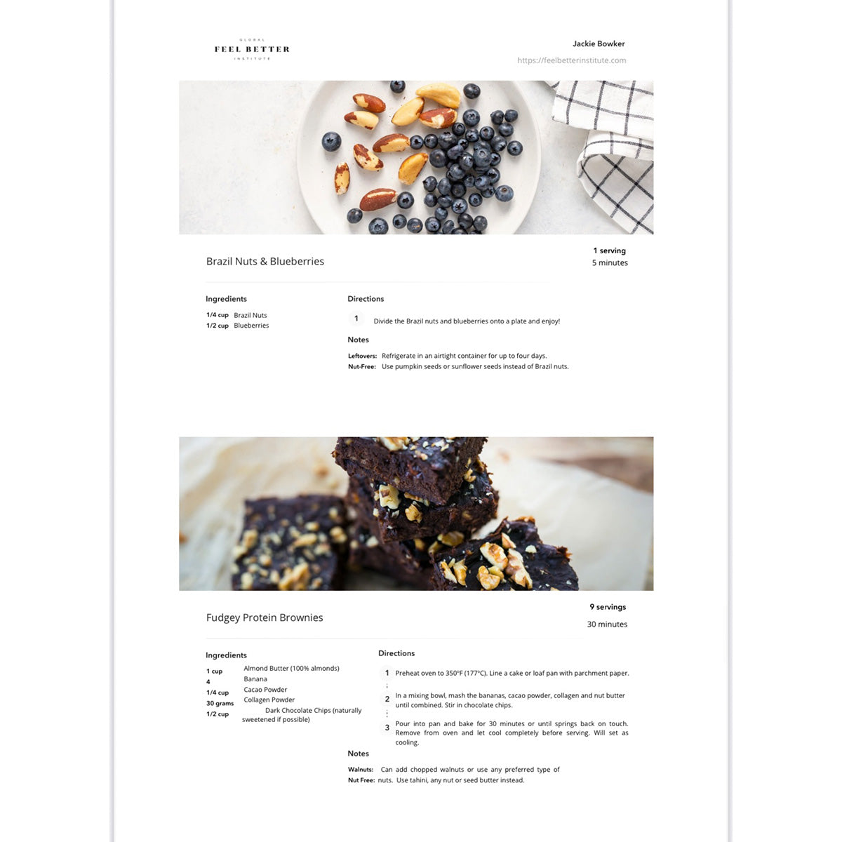 Recipe card for Brazil Nuts & Blueberries with ingredients and directions, on Pilates Mini Journal