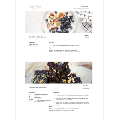 Recipe card for Brazil Nuts & Blueberries with ingredients and directions, on Pilates Mini Journal