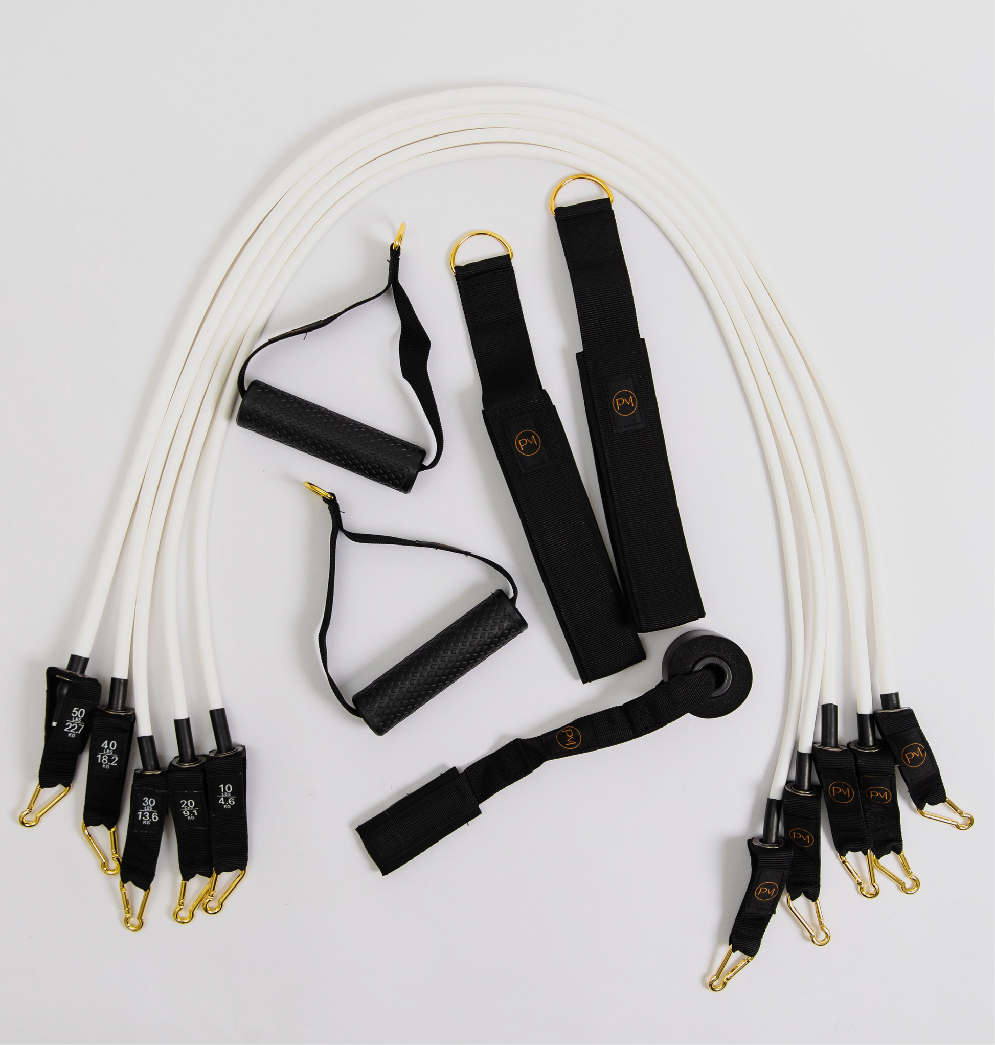 Set of pilates mini resistance bands white variant with gold connectors