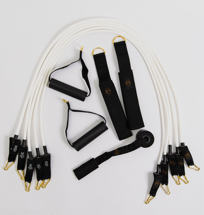 Set of pilates mini resistance bands white variant with gold connectors